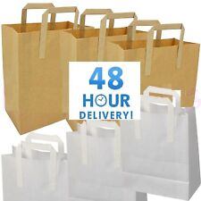 KRAFT PAPER BROWN & WHITE SOS FOOD CARRIER BAGS WITH HANDLES PARTY TAKEAWAY ETC for sale  MANCHESTER
