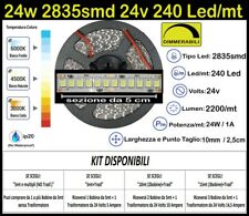 Striscia Led 24 Watt, 24 Volt Bianche 2835 240 Led/mt Kit 5/10/15m Strip 24w 24v usato  Italia