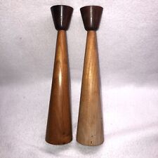 2 Laurids Lonborg Candlesticks Denmark 10" Mid Century Modern 2 Tone Wood *READ* for sale  Shipping to South Africa