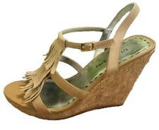 Gianni Bini Tan Wedge Sandals Women's Size 8.5 Suede Fringe, Cork Heel Shoes  for sale  Shipping to South Africa