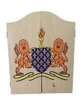 Vintage Dartboard King of Arms Lions Knights Crest Wood Wall Cabinet 19.5x15.5  for sale  Shipping to South Africa