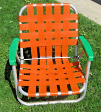 Antiga cadeira de gramado dobrável de alumínio verde laranja piscina de praia BAIXA comprar usado  Enviando para Brazil