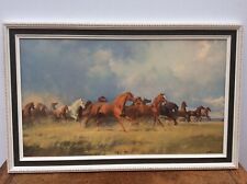 LARGE VINTAGE 1960s/70s FRAMED PRINT THUNDERING HORSES BY FRANK WOOTTON 83 X 52 for sale  Shipping to South Africa