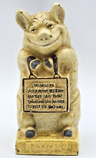 VTG VGUC c. 1960s Thrifty "The Wise Pig" Heavy Cast Iron Piggy Bank Reproduction, used for sale  Shipping to South Africa