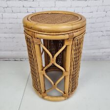 Vintage Bamboo Rattan Tiki Boho Round Side Table Plant Stand Cane Mid Century for sale  Shipping to South Africa