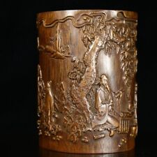 Vaso de madeira porcelana 6,4 pol. escultura em bambu natural caneta suporte personagem, usado comprar usado  Enviando para Brazil