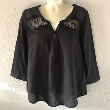 Camisa American Eagle Outfitters feminina preta com botão de renda manga 3/4 plissada traseira P comprar usado  Enviando para Brazil