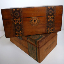 Vintage Wooden Boxes Pair Keepsake Storage Chest 10" x 7" & 10" x 6" 25cm x 15cm for sale  Shipping to South Africa