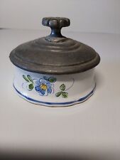 Vintage French Porcelain Small Covered Jar With Flowers. Pewter(?)Lid for sale  Shipping to South Africa