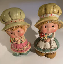 2 Pair of Vintage Ceramic Girl w Flowers Bonnets  Piggy Banks price Imports for sale  Shipping to South Africa