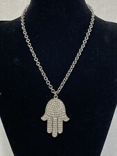 Vintage Tommassini ~ Large Silver Tone Pave Crystal Hamsa Hand Necklace ~ 15in for sale  Shipping to South Africa