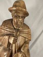 Vintage Handmade Carved Wooden Hobo Statue 16” Hiker Traveler Herbalist Forager for sale  Shipping to South Africa