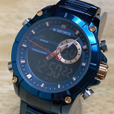 NAVIFORCE Relógio Masculino 30m Prata Azul Analógico Digital Quartzo Alarme Chrono ~Novo Batte comprar usado  Enviando para Brazil