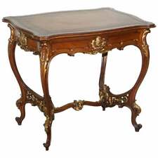 LOVELY CIRCA 1900 LATE VICTORIAN FRENCH PINE BROWN LEATHER GOLD GILT DESK TABLE for sale  Shipping to South Africa