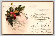 c1920 Floral Cálido Saludos de Navidad Marco Dorado Postal ANTIGUA 1194 segunda mano  Embacar hacia Argentina