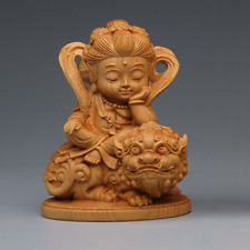 Adorno de león sentado Puxian tallado zodiaco madera maciza artesanías de Buda segunda mano  Embacar hacia Argentina
