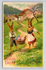 Anthropomorphic Easter Bunny Rabbits Basket Easter Eggs Spring Cottage Postcard for sale  Shipping to South Africa