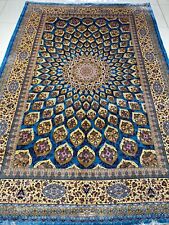 Silk Rug  - 10′ * 6′ FT -  High Quality Dome Design Silk carpet Turquoise for sale  Shipping to South Africa