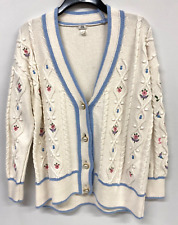 VINTAGE CARDIGAN JACKET WOMENS L WHITE CABLE KNIT FLORAL COTTON RIVER ISLAND 023 for sale  Shipping to South Africa