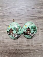 Vintage Cloisonne Pill Trinket Locket Pendent Asian Oriental Scene Enamel Inro for sale  Shipping to South Africa