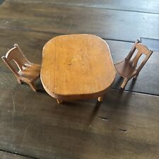 Used, Vintage Dollhouse Miniature Wooden Dining  Round Table 2 Chairs for sale  Shipping to South Africa