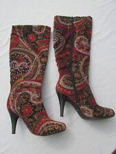 DIBA Red Velvet low tilda paisley knee high boots, size 6 1/2 M stiletto 161305 for sale  Shipping to South Africa