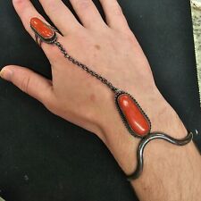 Anillo de pulsera de plata esterlina rojo coral cadena de mano (anillo talla 10,75) segunda mano  Embacar hacia Argentina