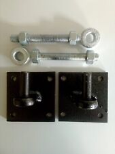 2 Steel M12 Zinc Plated Gate Hinges Hammer Black Finish & Eye Bolts 100mm Long for sale  Shipping to South Africa