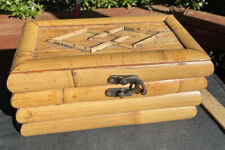 Caixa de armazenamento de madeira vintage decorativa tesouro joias baú articulado trava de bambu comprar usado  Enviando para Brazil