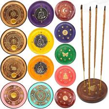 Round Wooden Incense Josh Stick Cone Plate Holder Ash Catcher Home Fragrance UK for sale  Shipping to South Africa