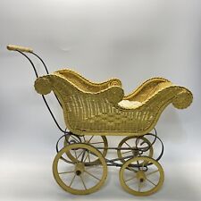 Antique Baby Doll Carriage Stroller Metal Wood Wicker Buggy for sale  West Chester