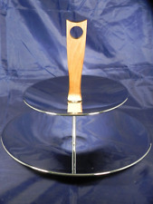 Vintage MCM Kromex 2 Tier Teak Wooden Handle Tidbit Dessert Serving Tray Chrome, used for sale  Shipping to South Africa