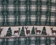 Set of 2 Moose Bath Towels Green Plaid  Tan Beige Pine Trees Rustic Cabin 24x43, used for sale  Shipping to South Africa