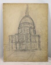 Used, Antique Dome St. Paul's Cathedral Building Pencil Architectural Sketch Drawing for sale  Shipping to South Africa