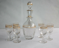 Occasion, Service à liqueur Napoléon III en verre gravé à l'aiguille 6 verres et carafe d'occasion  Briare