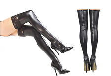 Black PVC Stockings Hold Ups Wetlook Stockings Lace Zipper Thigh High Stockings for sale  Shipping to South Africa