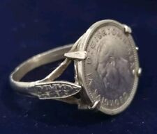 Vintage King George V Three Pence Coin Ring - 1941 Silver Coin Signet Ring sz R for sale  Shipping to South Africa