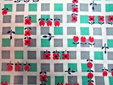 Vintage FULL Flour Feed Sack--Small Print--RED FLOWERS ON GREEN & GRAY & WHITE for sale  Shipping to South Africa