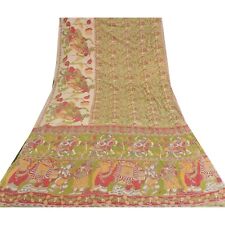 Sanskriti Vintage Sarees Green Kalamkari Printed Pure Cotton Sari Craft Fabric for sale  Shipping to South Africa