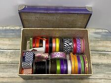 LOT OF 27 SPOOLS OF SATIN/POLYESTER RIBBON, VARIOUS COLORS, VARIOUS WIDTHS for sale  Shipping to South Africa