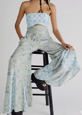 NEW FREE PEOPLE BLUE JULIET CUTOUT STRAPLESS WIDE LEG ONE PIECE JUMPSUIT LARGE for sale  Shipping to South Africa