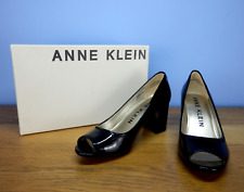 ANNE KLEIN - New - size 6 black patent leather open toe block heel court shoes for sale  Shipping to South Africa