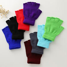 1Pair Unisex Winter Stretch Knitted Gloves Solid Simple Warm Half Finger Mittens til salgs  Frakt til Norway