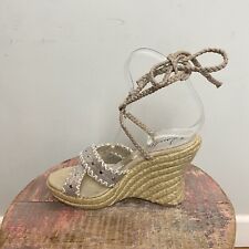 Luella Bartley UK 4 37 silver stud high wedged ankle tie strappy heels RRP £250 for sale  Shipping to South Africa