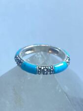 Turquoise ring size 8.75 marcasite stacker Art Deco sterling silver women girls for sale  Shipping to South Africa