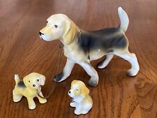 Usado, Beagle de porcelana cerâmica vintage com filhotes filhotes estatueta de cachorro trela figura Japão comprar usado  Enviando para Brazil