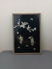 Antique JAPANESE SHIBAYAMA LACQUER Carved MOTHER OF PEARL Wood Wall Art Plaque  for sale  Shipping to South Africa