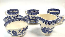 Old Willow Pattern British Anchor Sugar Bowl Jug 3 Cups Saucers  Sugar Bowl #562 for sale  RUGBY