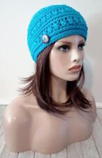 gorro de crochê chapéu botão feminino feito à mão azul-petróleo puffs comprar usado  Enviando para Brazil