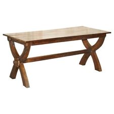 VINTAGE HAND CARVED CIRCA 1950'S TRESTLE DINING TABLE ENGLISH OAK JACOBEAN STYLE for sale  Shipping to South Africa